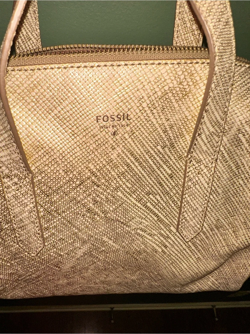 FOSSIL Sydney Satchel Metallic Golden Leather